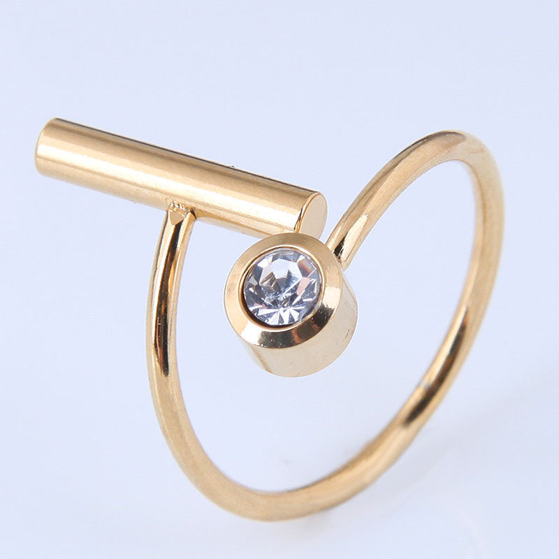 Korean Fashion Hip-hop Simple Stainless Steel Diamond Ring