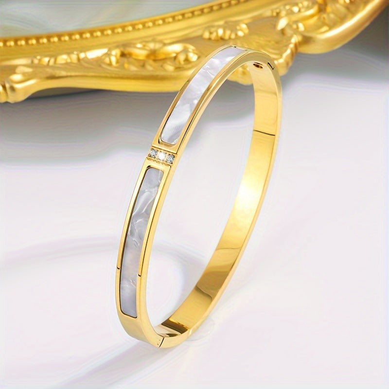 Elegant 18K Gold Plated Stainless Steel Bangle and Titanium Steel Diamond Bracelet Set