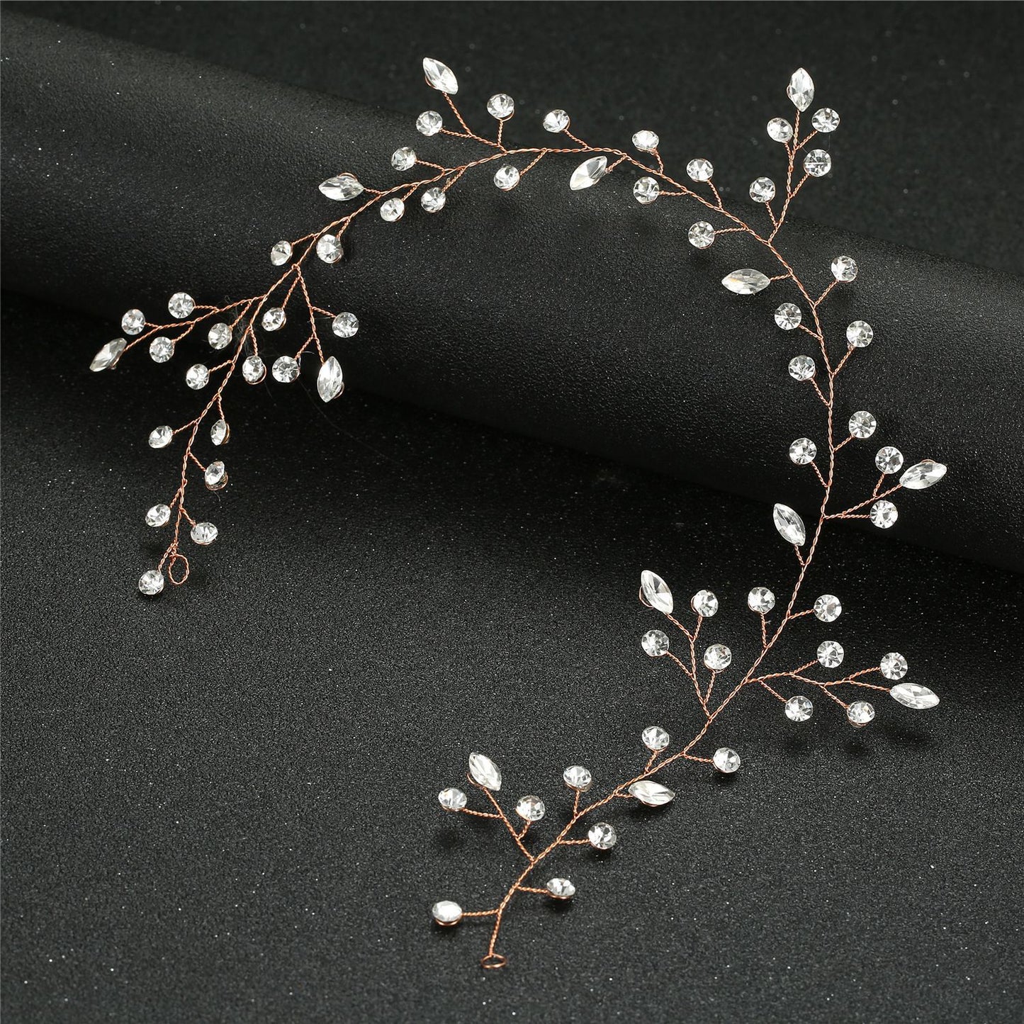 Bridal Geometric Rhinestone Alloy Hair Band with Handmade Glass Crystal Soft Chain