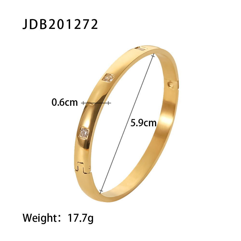 Simple Style Geometric Stainless Steel Bangle Plating Zircon Stainless Steel Bracelets