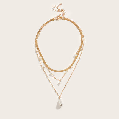 Simple Geometric Pearl Multi-Layer Necklace for Women