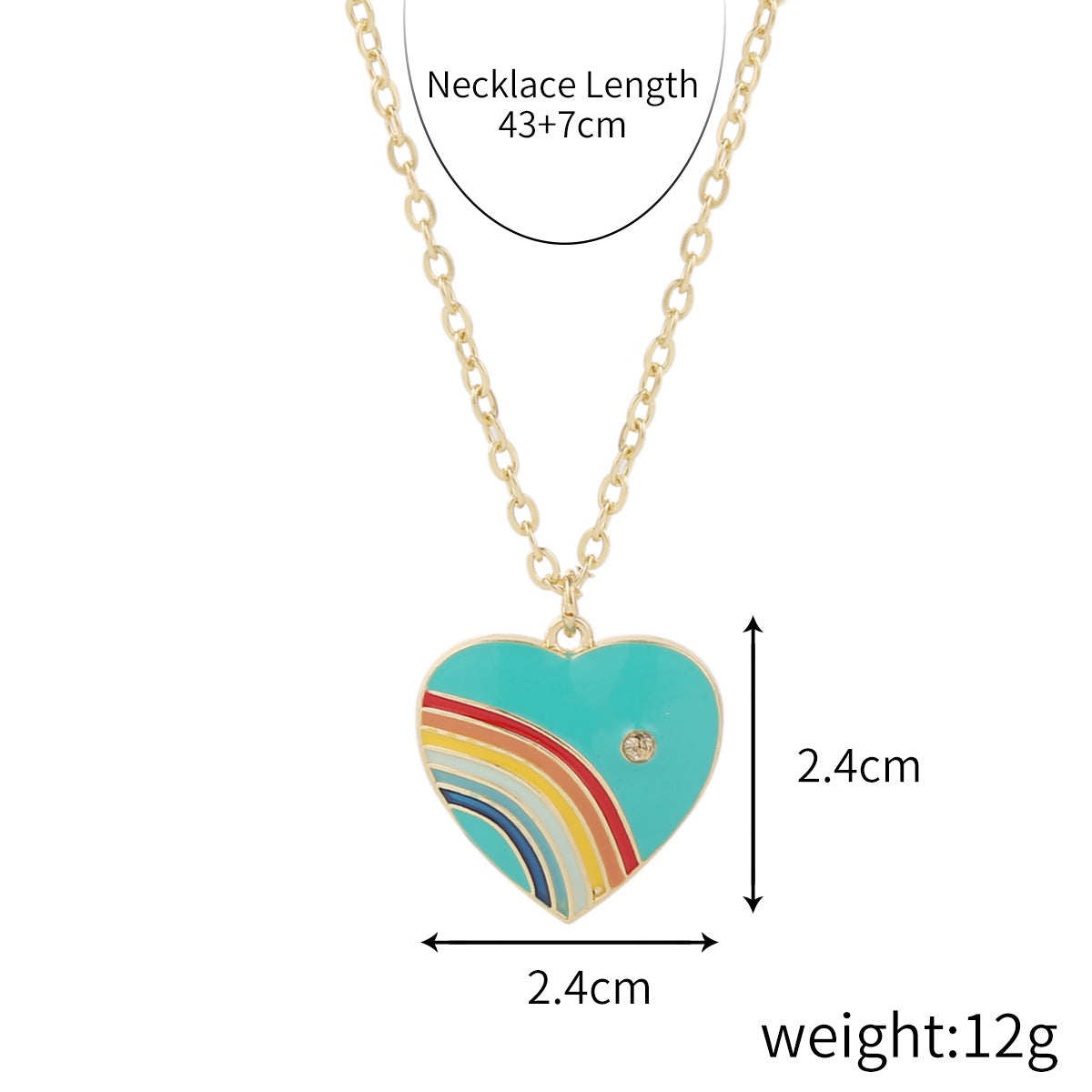 Fashion Rainbow Heart Alloy Enamel Pendant Necklace for Women