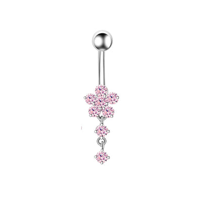 Heart Shape Zircon Inlay Stainless Steel Belly Ring Set