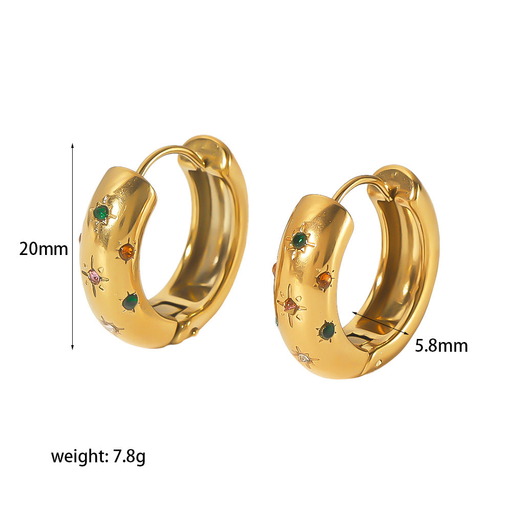 1 Pair Vintage Style Hexagram Polishing Plating Inlay 304 Stainless Steel Zircon Hoop Earrings