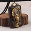 Ethnic Square Alloy Wood Pendant Necklace with Nepalese Thangka Design