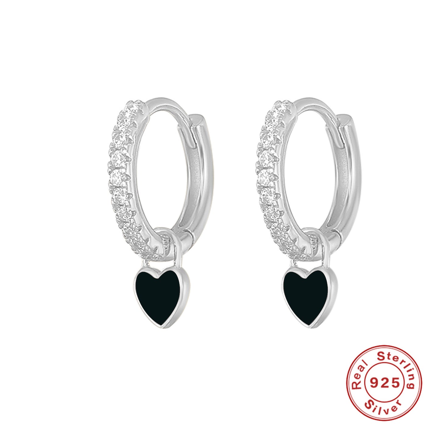 Fashion Geometric Heart Zircon Inlay Drop Earrings in Sterling Silver