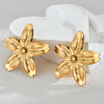 1 Pair Vintage Style Pastoral Flower 304 Stainless Steel 18K Gold Plated Ear Studs