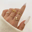 Elegant Heart Bow Knot & Pearl Geometric Ring Set for Women