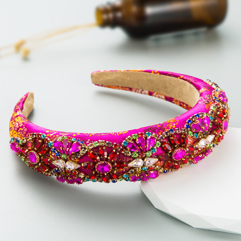 Baroque Floral Embroidered Glass Beaded Wide Hairband