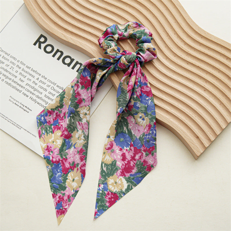 Floral Tie-Dye Fabric Hair Tie and Scarf Set for Women