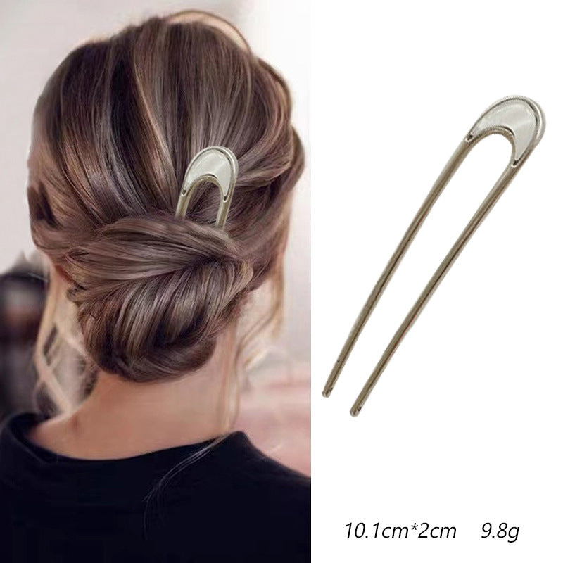 Women's U-Shape Alloy Hairpin - Japanese Style Metal Hair Fork