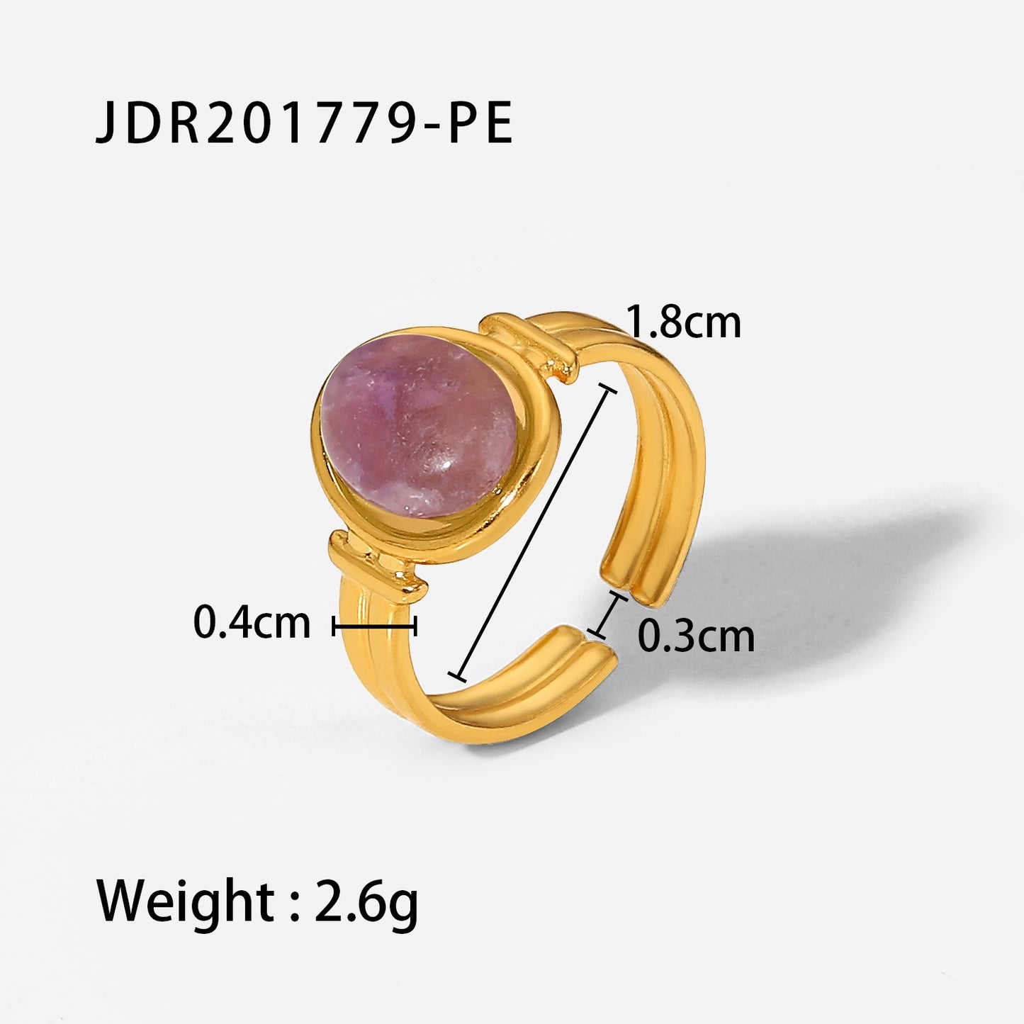 18K Gold Plated Geometric Open Ring with Oval Semi-Precious Gemstones