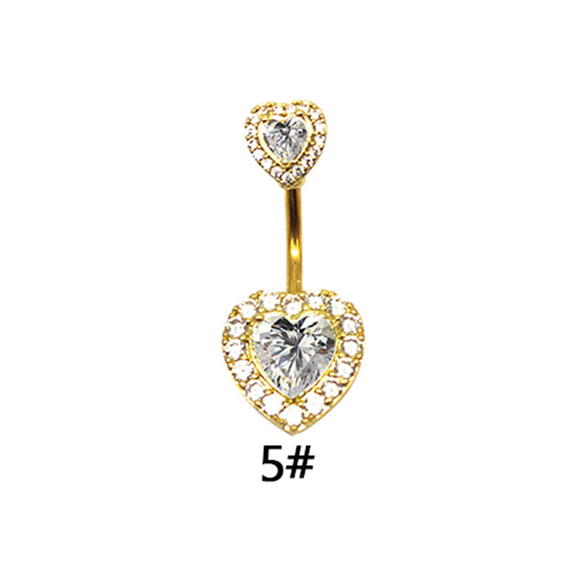 Exaggerated Punk Artistic Heart Shape Snake Dragon Stainless Steel Copper Plating Inlay Zircon White Gold Plated Gold Plated Belly Ring