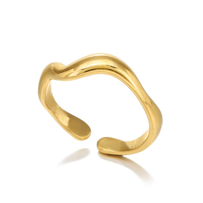 Minimalist Stainless Steel Adjustable Wave Open Ring