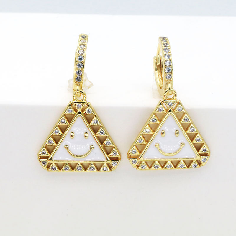 Elegant Geometric Triangle Smile Face Copper Drop Earrings