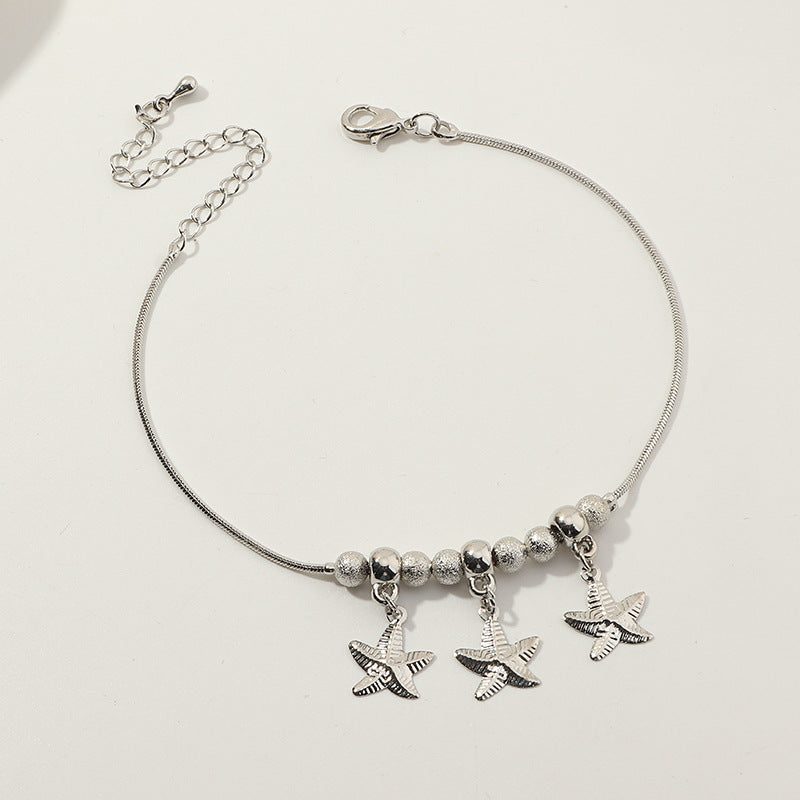 Simple Shell Starfish Beach Style Diamond Anklet for Women