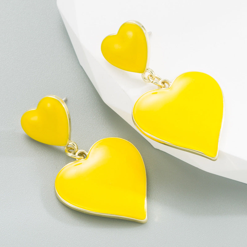 Fashion Heart Shape Alloy Patchwork Enamel Earrings