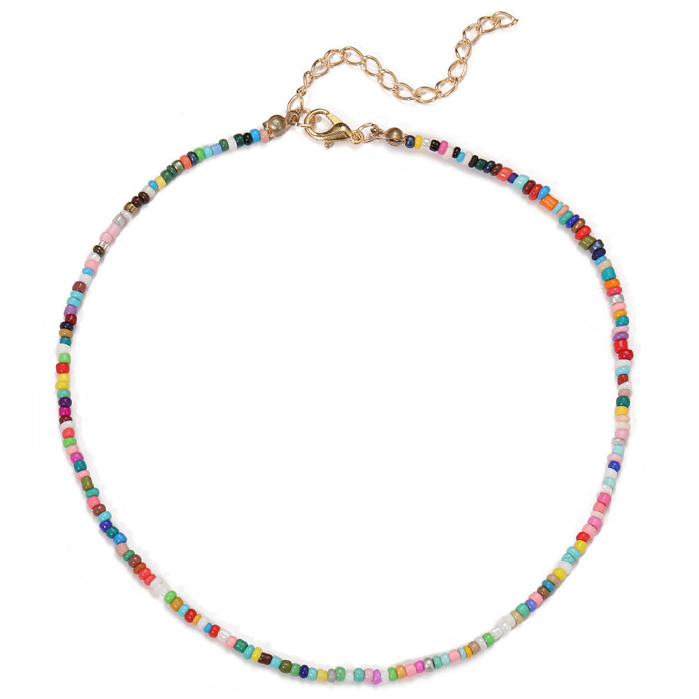 Bohemian Colorful Floral Rice Bead Necklace for Women