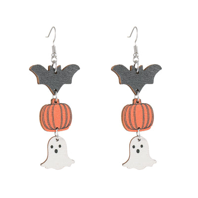 Halloween Pumpkin Ghost Wood Drop Earrings - Creative Hollow Design