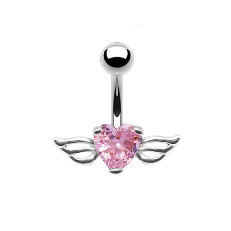 Heart Wing Zircon Navel Ring - Stainless Steel & Gold/Silver Plated