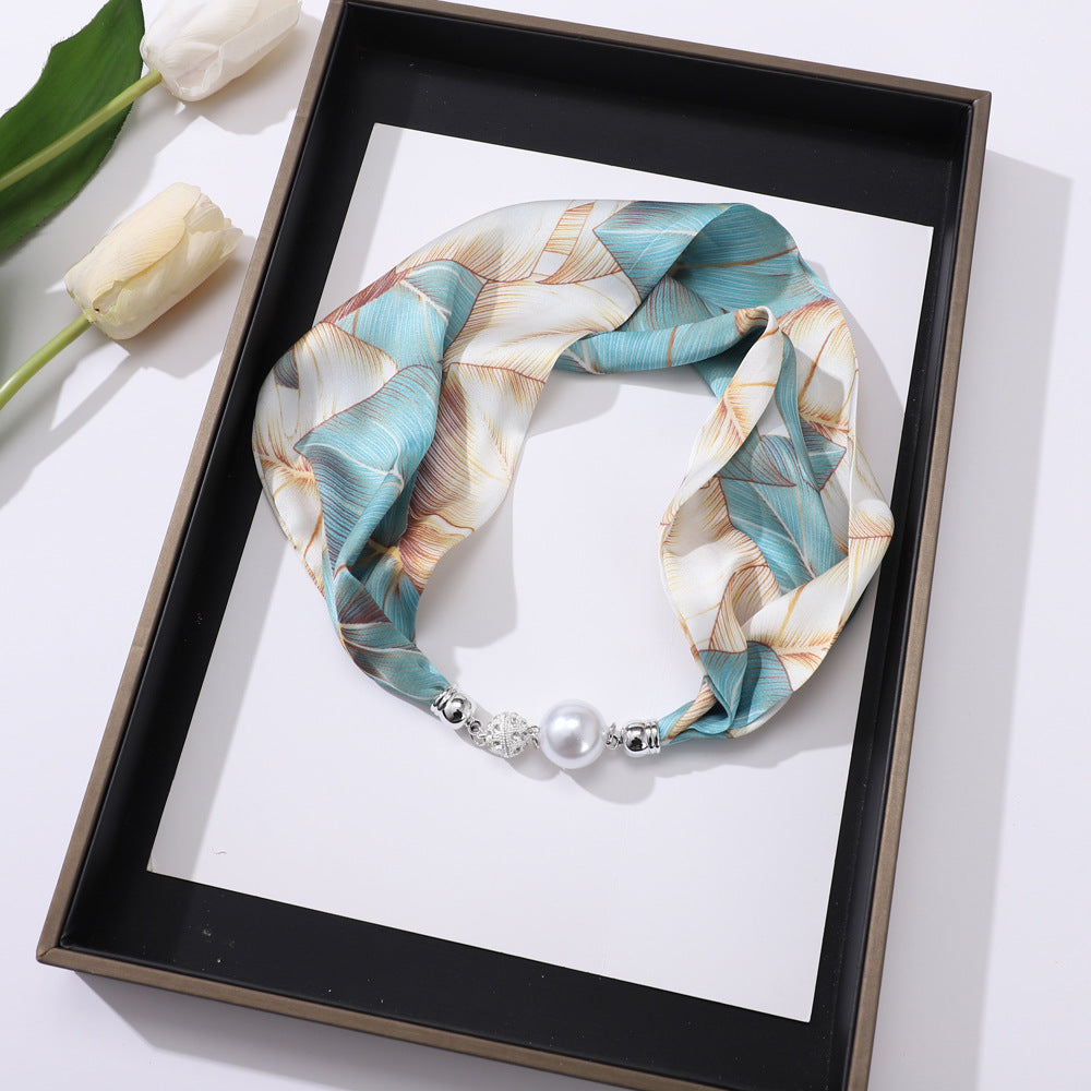 Women's Elegant Silk Print Scarf with Magnetic Letter Design