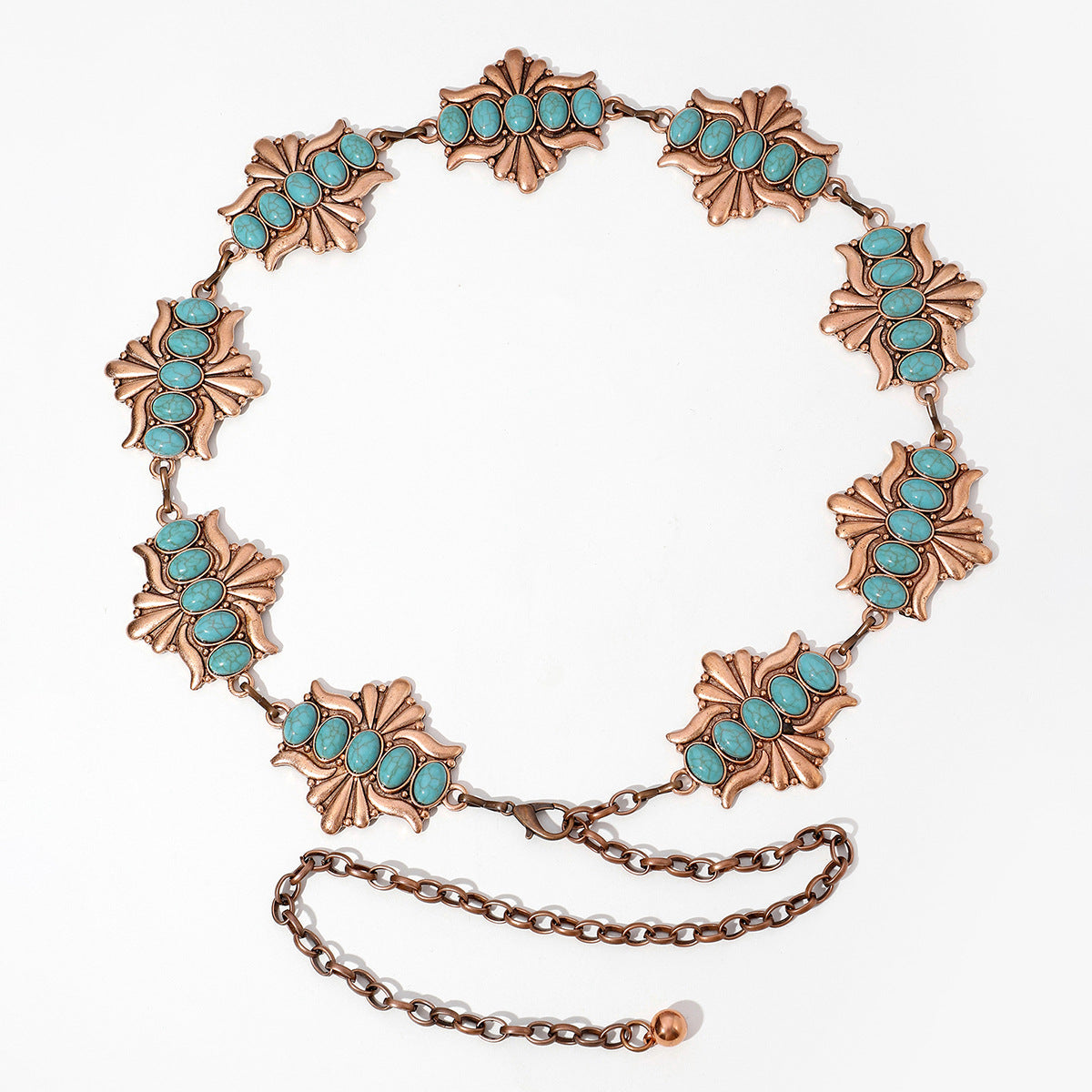 Vintage Bohemian Geometric Zinc Alloy Turquoise Inlay Rose Gold/Silver Plated Women's Waist Chain