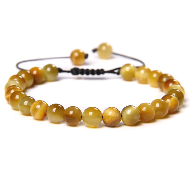 Ethnic Geometric Natural Stone Tiger Eye Beaded Adjustable Bracelet