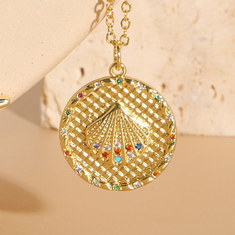 14k Gold Plated Starfish Shell Zircon Pendant Necklace