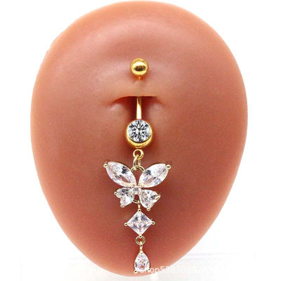 Modern Streetwear Butterfly Rhinestone Stainless Steel Belly Ring