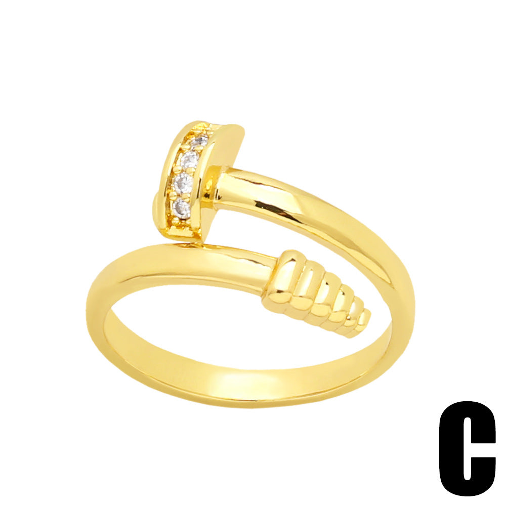 Fashion Heart Crown Zircon Gold Plated Open Ring