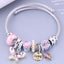 Cute Animal Opal Inlay Stainless Steel Adjustable Cuff Bracelet with Crystal Butterfly Tassel Beads