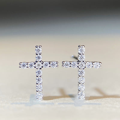 1 Pair Sterling Silver Moissanite Cross Inlay Hip Hop Earrings