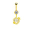 Gold Plated Heart & Star Belly Ring with Rhinestones and Wings Design