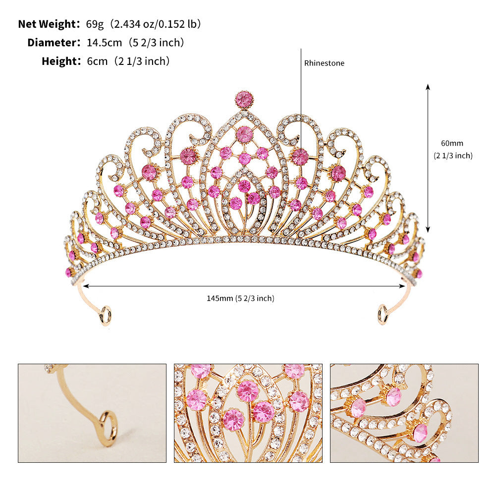 Retro Luxury Zircon Inlay Crown with Colored Diamonds for Brides and Performances