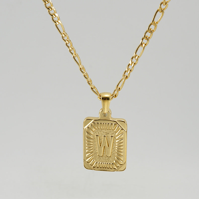 Fashion Letter Rectangle Titanium Steel Pendant Necklace Gold Plated Stainless Steel Necklaces
