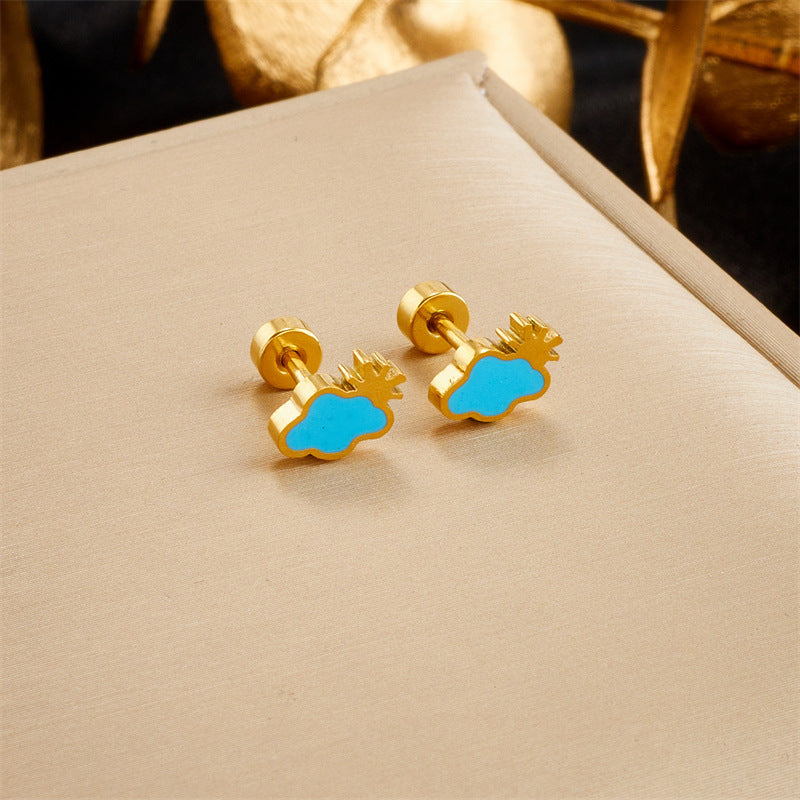 1 Pair Cute Retro Animal Titanium Steel Patchwork Ear Studs