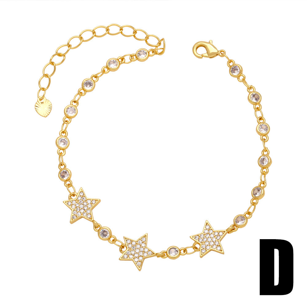 Simple Star Planet 18k Gold Plated Zircon Bracelet