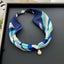 Women's Polka Dots Silk Scarf Necklace with Magnetic Clasp and Pearl Accent