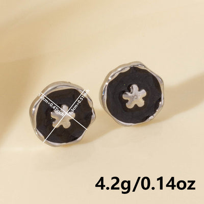 Elegant Round Flower Stainless Steel Stud Earrings - Vintage Luxury Design