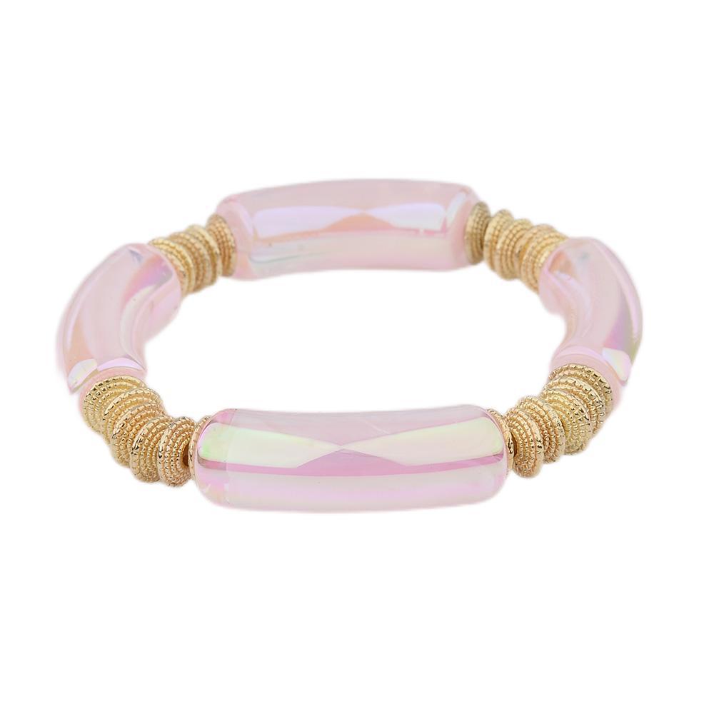 Geometric Metal Bangle with Colorful Beads Bracelet