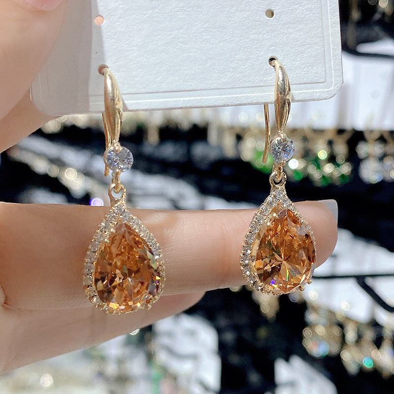 Wholesale Jewelry 1 Pair Luxurious Water Droplets Alloy Rhinestones Drop Earrings