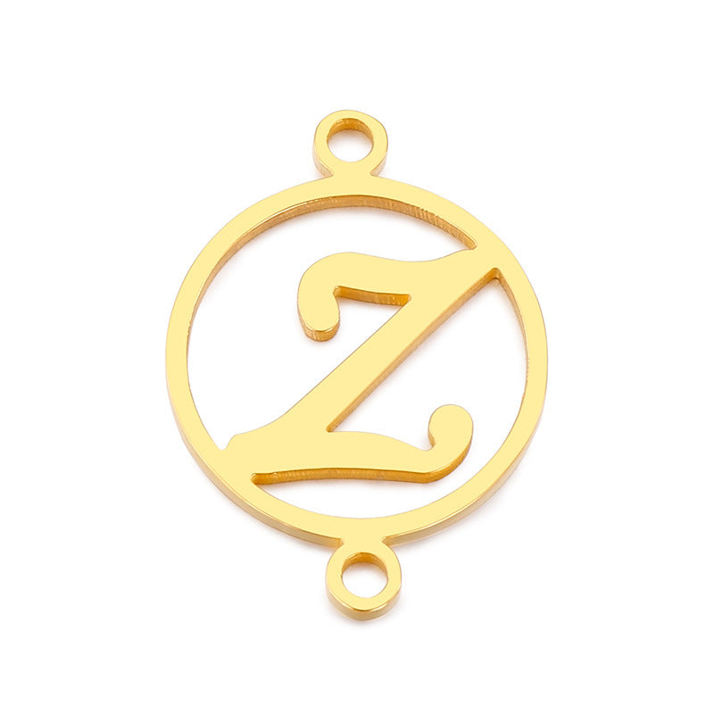 "Stainless Steel Geometric Double Circle Hollow Letter Pendant Necklace"