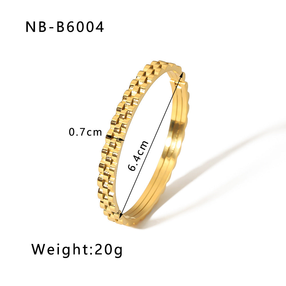 18K Gold Plated Geometric Zircon Bangle with Roman Numerals and Star Design