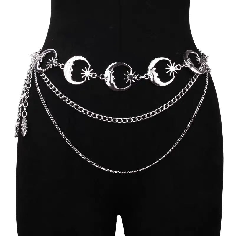 Fashion Sun Moon Metal Chain Belt for Women - Stylish Body Chain Accessory