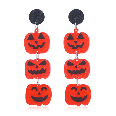 1 Pair Halloween Bat & Pumpkin Acrylic Drop Earrings