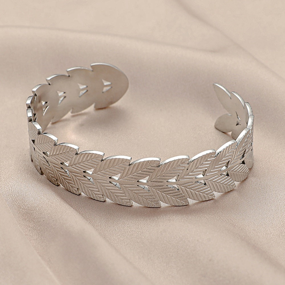 Fashion Geometric Stainless Steel Zircon Inlay Cuff Bracelet