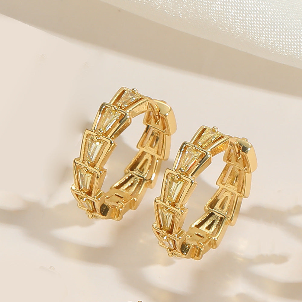 Elegant Triangle Zircon 14K Gold Plated Hoop Earrings