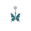 Butterfly Belly Button Ring 316 Stainless Steel with Rhinestones and Resin Inlay