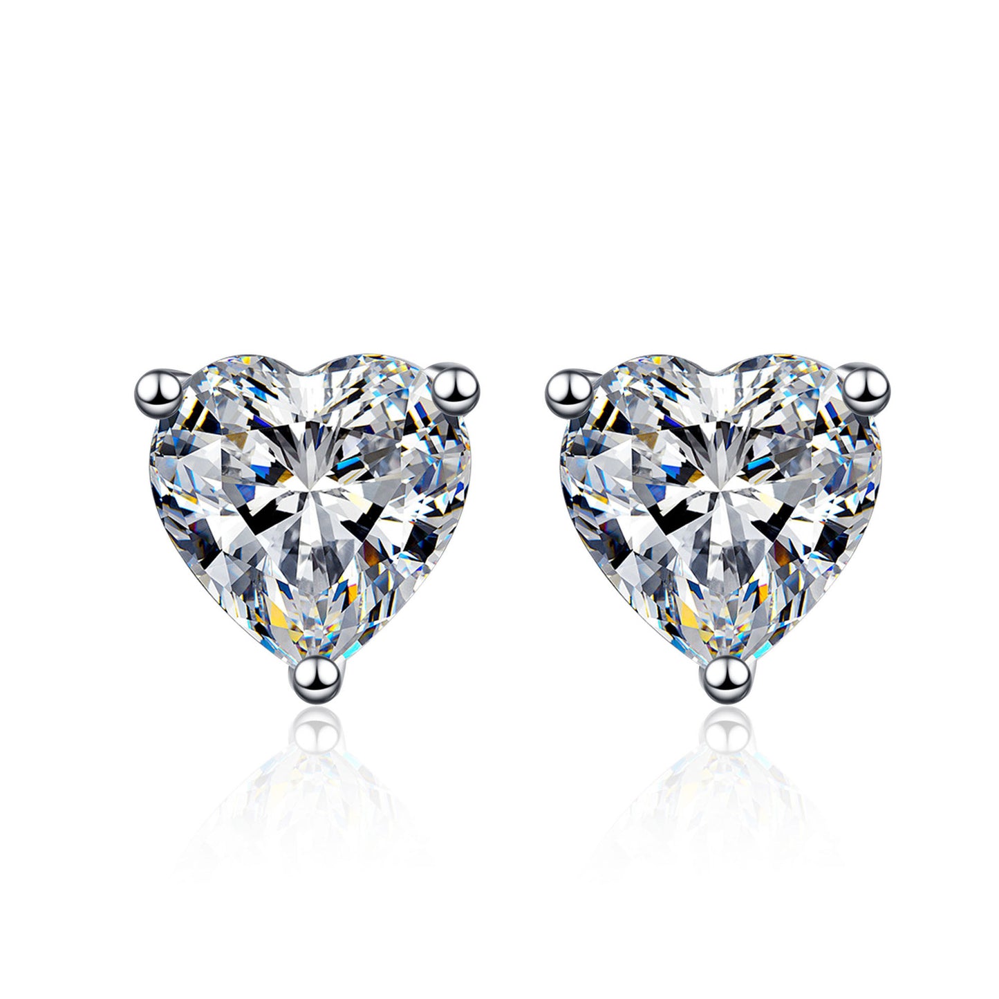 Elegant Heart Shape Sterling Silver Moissanite Zircon Stud Earrings