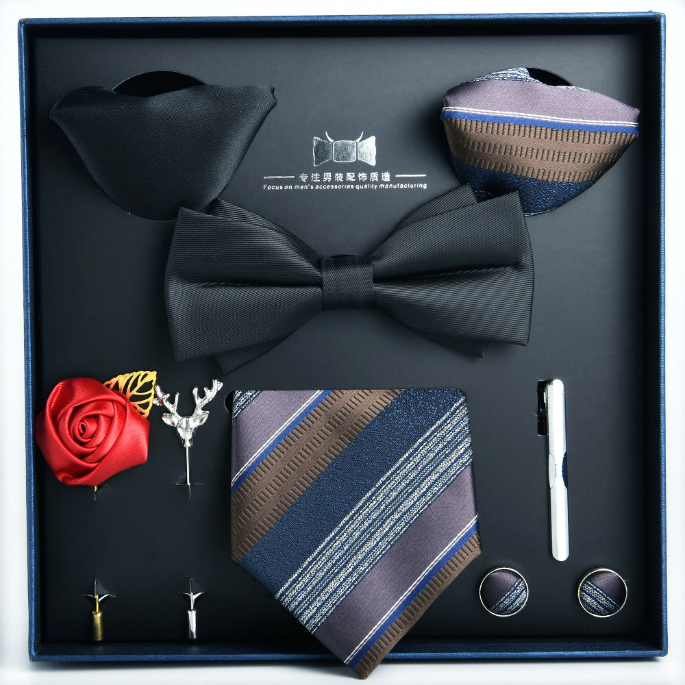 Business Stripe Polyester Men's Tie Gift Set - 8 Piece Collection for Weddings and Formal Occasions